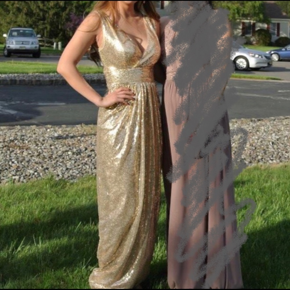 Gold Sequin prom bridesmaid dress gown